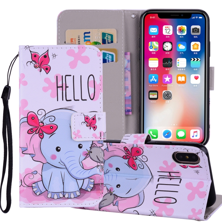 

Butterfly Elephant Pattern Colored Drawing Horizontal Flip Leather Case for iPhone X / XS , with Holder & Card Slots & Wallet & Lanyard
