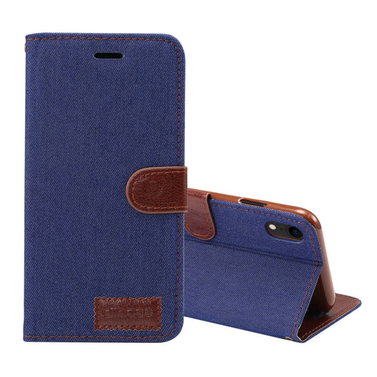 

Dibase Denim Texture Horizontal Flip Leather Case for iPhone XR, with Holder & Card Slots(Dark Blue)