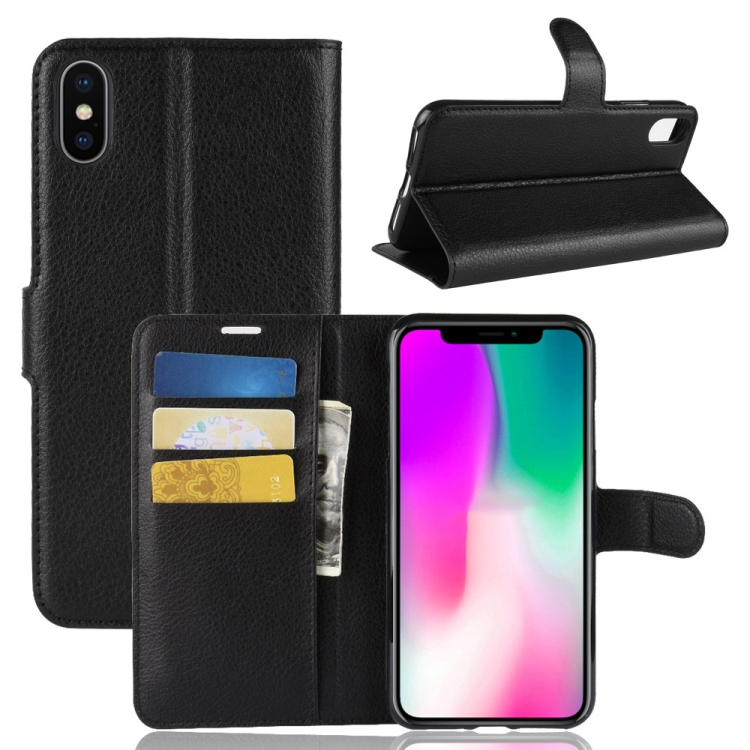 

Litchi Texture Horizontal Flip Leather Case for iPhone X / XS , with Wallet & Holder & Card Slots(Black)
