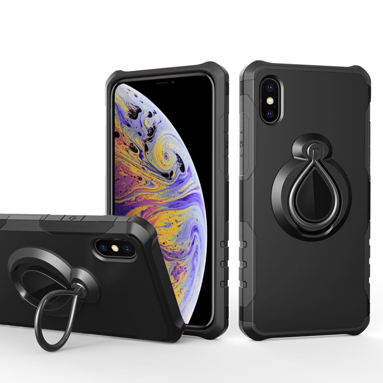 

Magnetic Detachable Dropproof Protective Back Cover Case with Raindrop Shape Ring Holder for iPhone X / XS (Black)