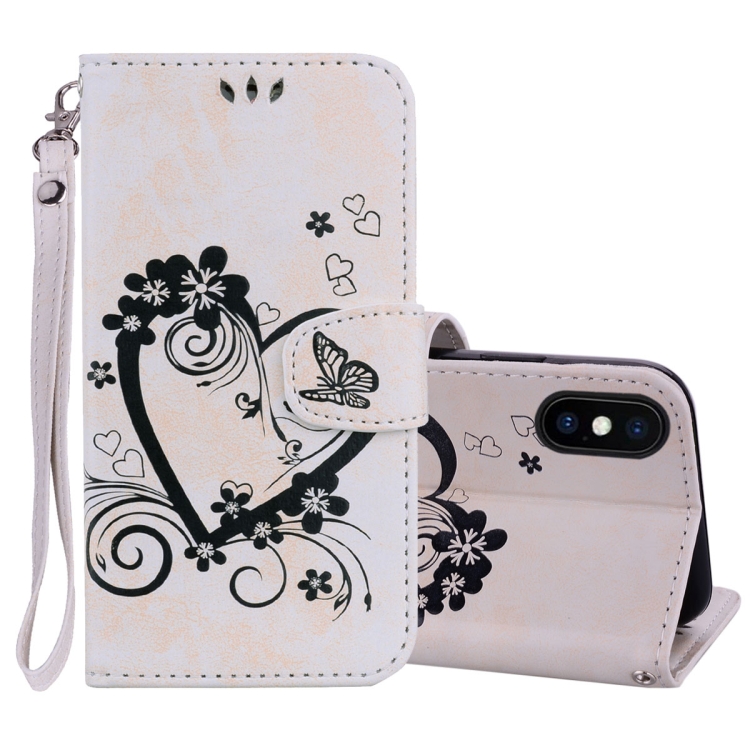 

Embossed Heart Butterfly Pattern Horizontal Flip Leather Case for iPhone XS Max, with Card Slot & Holder & Wallet & Lanyard(Beige)