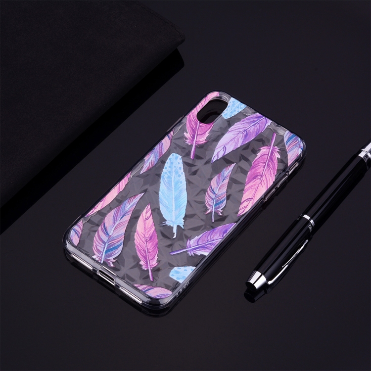 

Colorful Feather Pattern Diamond Texture TPU Protector Back Cover Case for iPhone XS Max