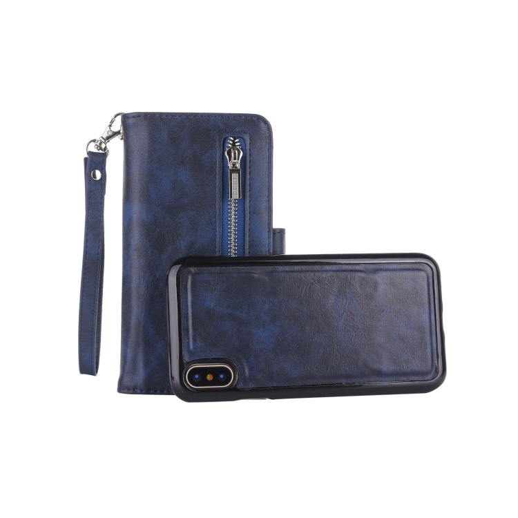

2 in 1 Zipper Pattern PU+ TPU Leather Case with Card Slot & Wallet & Photo Frame For iPhone XS Max 6.5 inch(Dark Blue)