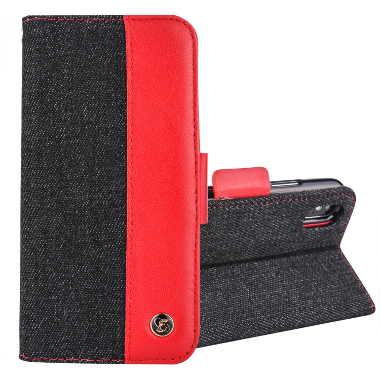 

2 in 1 Denim Pattern Genuine Leather Case with Card Slot & Wallet & Holder For iPhone XS Max