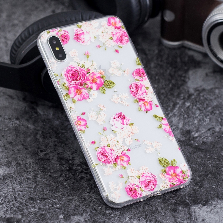 

Peony Flower Pattern Highly Transparent Soft TPU Protective Case for iPhone XS Max
