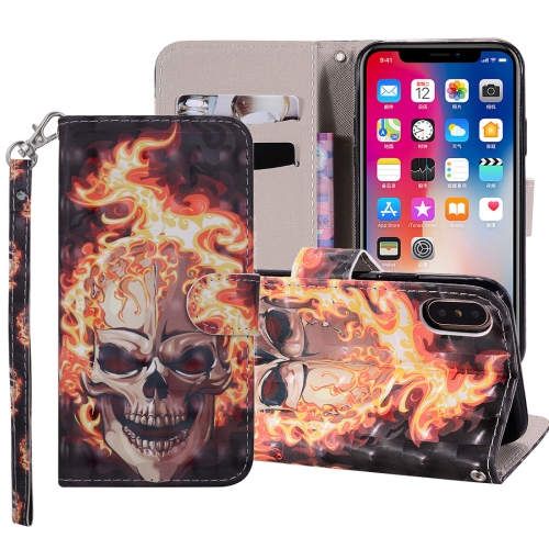 

Fire Skull Pattern Colored Drawing Horizontal Flip Leather Case for iPhone XS Max, with Holder & Card Slots & Wallet & Lanyard