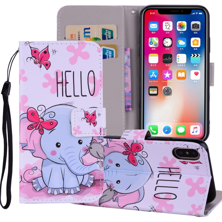 

Butterfly Elephant Pattern Colored Drawing Horizontal Flip Leather Case for iPhone XS Max 6.5 inch, with Holder & Card Slots & Wallet & Lanyard