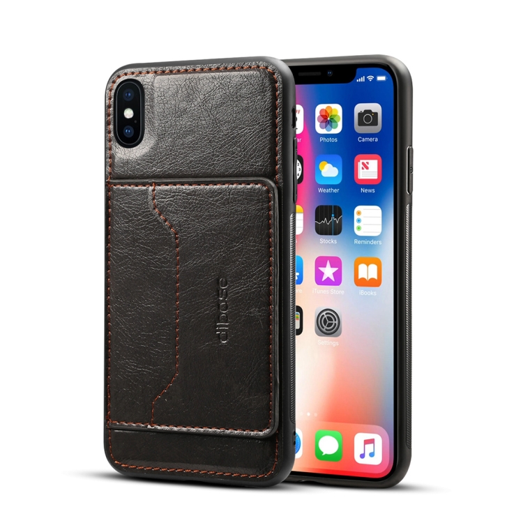 

Dibase TPU + PC + PU Crazy Horse Texture Protective Case for iPhone XS Max , with Holder & Card Slots(Black)