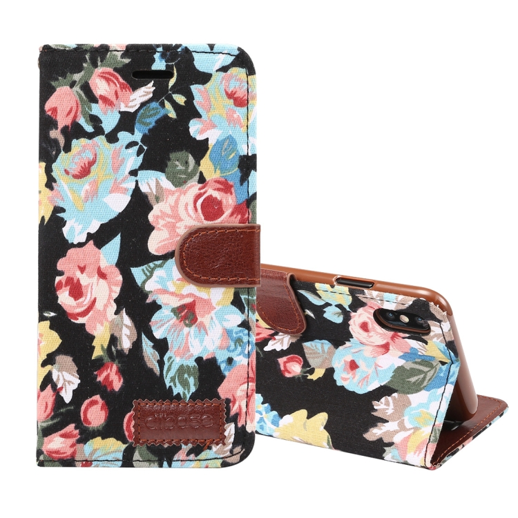 

Dibase Flower Pattern Horizontal Flip PU Leather Case for iPhone XS Max , with Holder & Card Slot(Black)