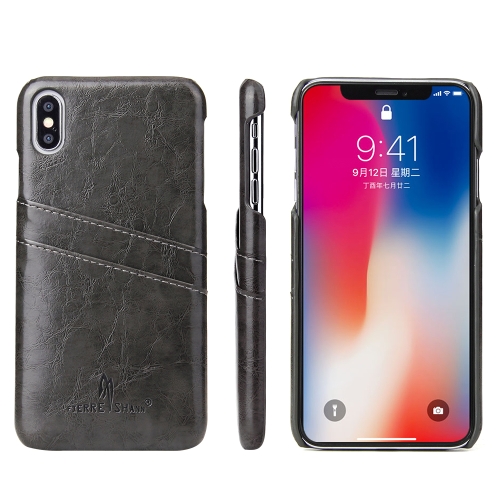 

Fierre Shann Retro Oil Wax Texture PU Leather Case for iPhone XS Max, with Card Slots(Black)