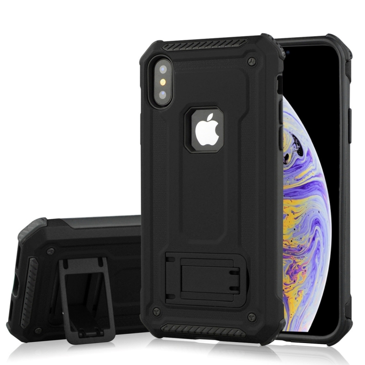 

Shockproof PC + TPU Armor Protective Case for iPhone XS Max, with Holder (Black)