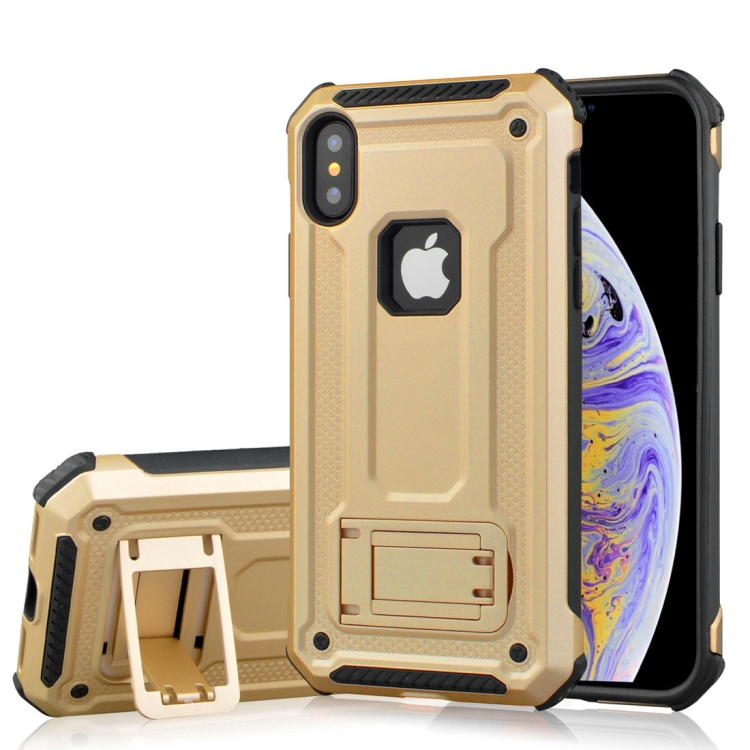

Shockproof PC + TPU Armor Protective Case for iPhone XS Max, with Holder (Gold)