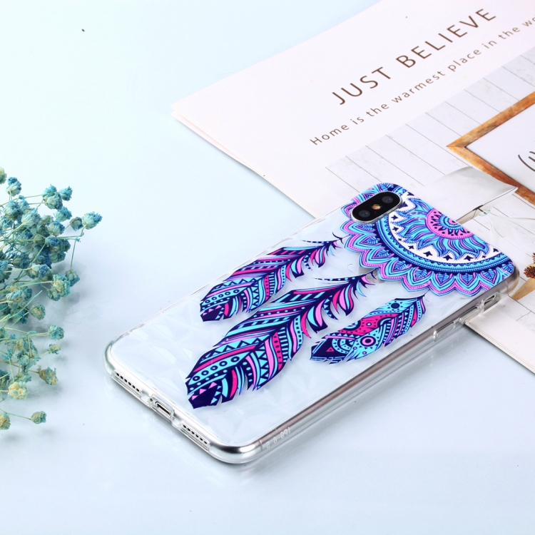 

Blue Feather Wind Chimes Pattern Diamond Texture Oil Embossed TPU Case for iPhone XS Max