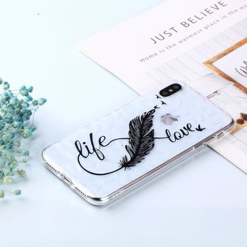 

Feather Pen Pattern Diamond Texture Oil Embossed TPU Case for iPhone XS Max
