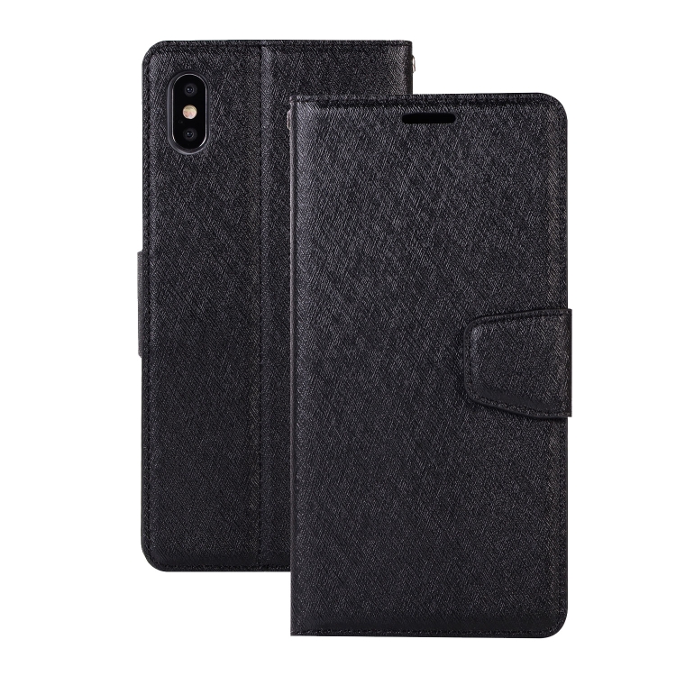 

Silk Texture Horizontal Flip Leather Case for iPhone XS Max, with Holder & Card slots & Wallet & Photo Frame(Black)
