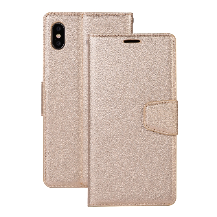 

Silk Texture Horizontal Flip Leather Case for iPhone XS Max, with Holder & Card slots & Wallet & Photo Frame (Gold)