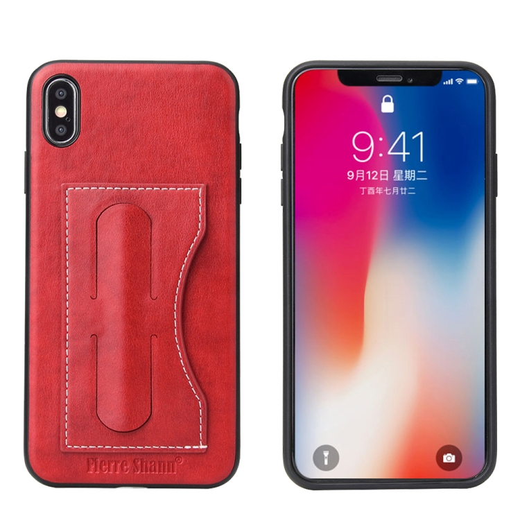 

Fierre Shann Full Coverage Protective Leather Case for iPhone XS Max, with Holder & Card Slot(Red)