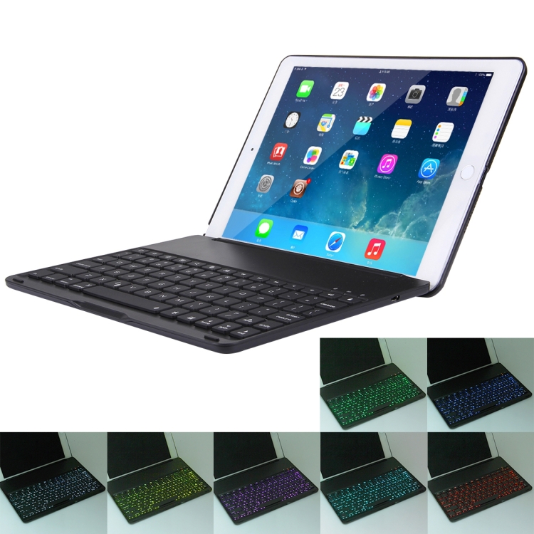 

2 in 1 For iPad Air 2 Foldable Adjustable (0 - 135 Degrees) Aluminium Alloy Tablet Protective Case Holder + Slim Bluetooth V3.0 Keyboard with 7 Colors LED Backlights & Intelligent Inductive Switch Function, Operation Distance: within 10m(Black)