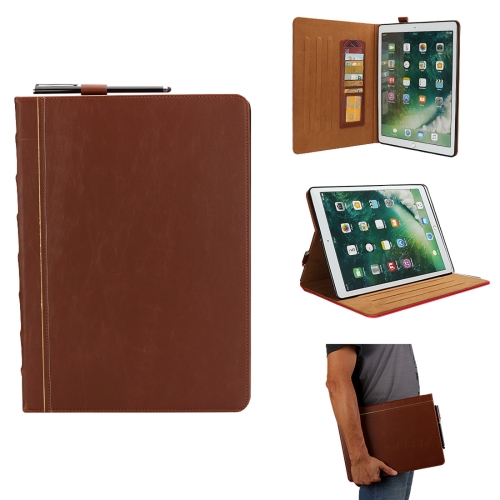 

Bible Style Business Horizontal Flip Leather Case for iPad Pro 12.9 (2017) & Pro 12.9 (2015), with Card Slots & Pen Slots & Photo Frame & Holder (Light Brown)