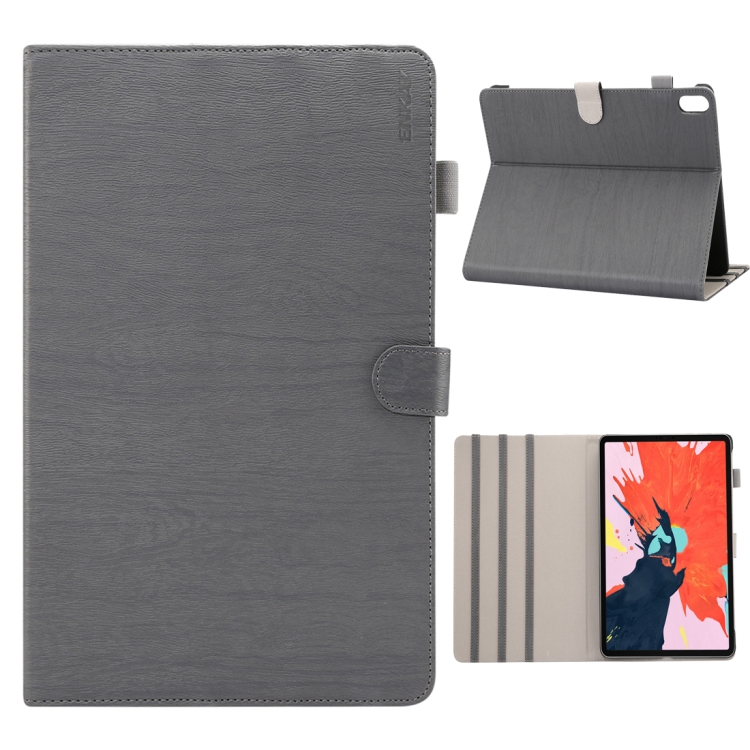 

ENKAY Wood Texture + Plastic Bottom Case Horizontal Flip Leather Case for iPad Pro 11 inch (2018) , with Holder & Sleep / Wake-up Function (Grey)