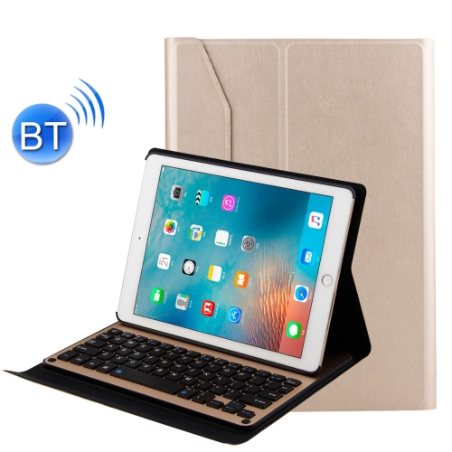 

For iPad Air 2 / iPad Air / Pro 9.7 inch / iPad 9.7 (2018) & iPad 9.7 (2017) Detachable Aluminum Alloy Bluetooth Keyboard + Lambskin Texture Leather Case with Holder(Gold)