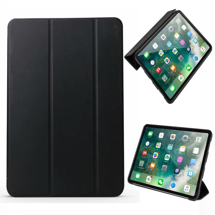 

ENKAY Lambskin Texture + TPU Bottom Case Horizontal Flip Leather Case for iPad Pro 11 inch (2018)，with Three-folding Holder & Sleep / Wake-up Function (Black)