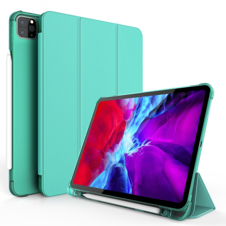 

Three-folding Shockproof TPU Protective Case for iPad Pro 11 inch (2018), with Holder & Pen Slot (Mint Green)