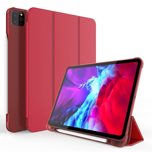 

Three-folding Shockproof TPU Protective Case for iPad Pro 11 inch (2018), with Holder & Pen Slot (Red)