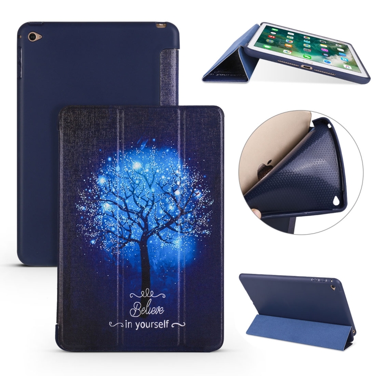 

Blue Tree Pattern Horizontal Flip PU Leather Case for iPad Mini 2019, with Three-folding Holder & Honeycomb TPU Cover