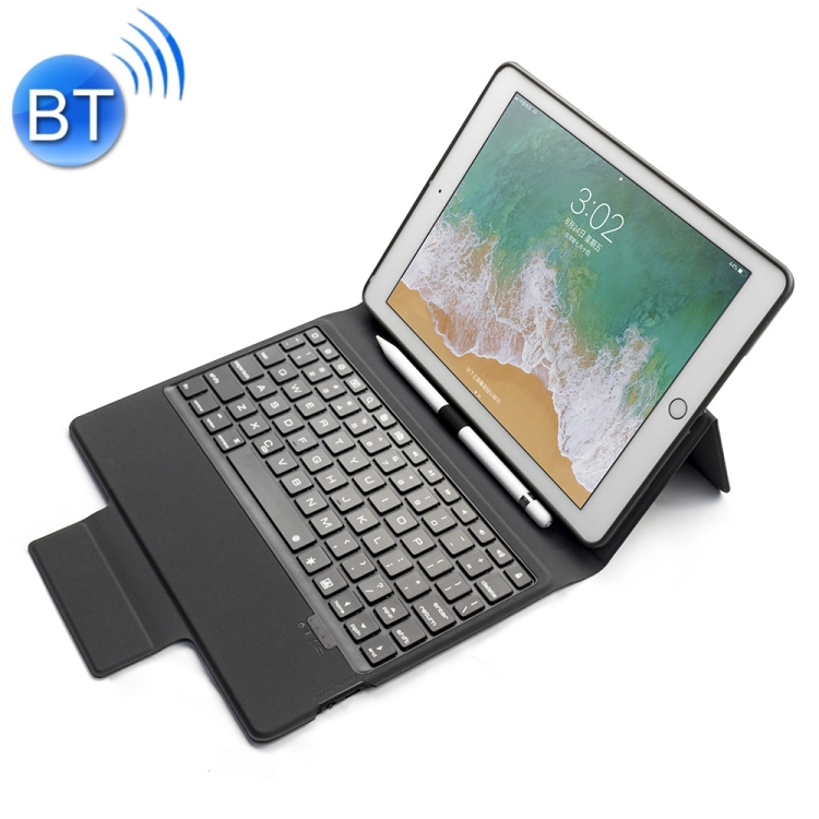 

Colored Backlight Bluetooth Keyboard with Leather Flip Case for iPad 9.7 (2018 / 2017) & Air & Air 2 & Pro 9.7 (Black)