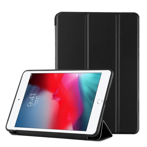 

PU Plastic Bottom Case Foldable Deformation Left and Right Flip Leather Case with Three Fold Bracket & Smart Sleep for iPad mini 2019 (Black)