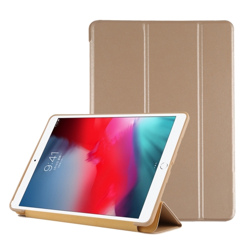 

PU Plastic Bottom Case Foldable Deformation Left and Right Flip Leather Case with Three Fold Bracket & Smart Sleep for iPad Air3 2019(Gold)