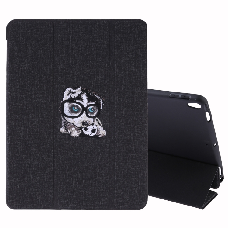 

Embroidery Pattern Silk Texture Horizontal Flip Leather Case for iPad Air 2019 / Pro 10.5 inch, with Three-folding Holder & Sleep / Wake-up Function(Black)