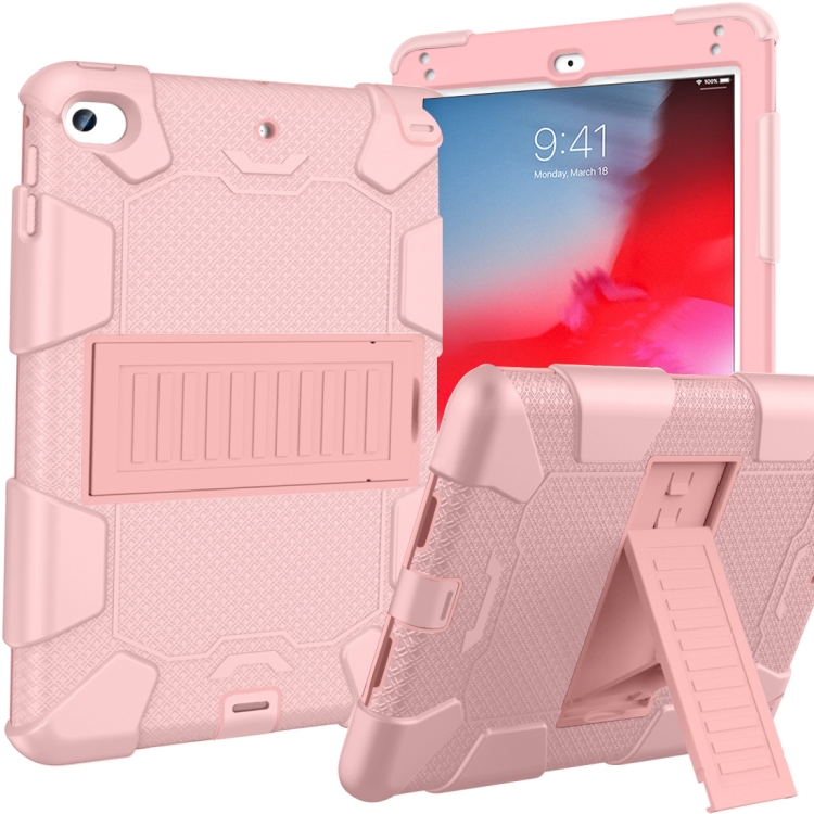 

Shockproof Two-color Silicone Protection Shell for iPad Mini 2019 & 4, with Holder (Rose Gold)