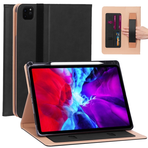 

For iPad Pro 12.9 (2020) Retro Texture PU + TPU Horizontal Flip Leather Case with Holder & Card Slots & Hand Strap (Black)