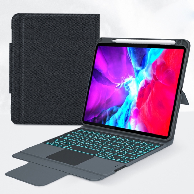

CM-102D Fabric TPU Ultra-thin Integrated Bluetooth Keyboard Leather Case with Pen Slot & Touchpad & 7-color Backlight for iPad 10.2 inch 2019 (Black)