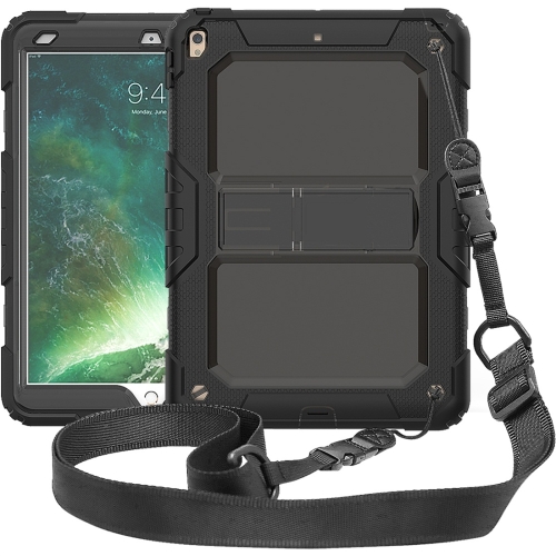 

Shockproof PC + Silica Gel Protective Case for iPad Air (2019), with Holder & Shoulder Strap(Black)