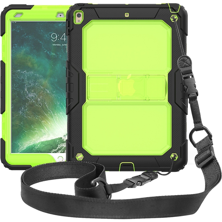 

Shockproof Transparent PC + Silica Gel Protective Case for iPad Air (2019), with Holder & Shoulder Strap (Green)