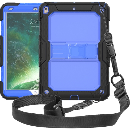 

Shockproof Transparent PC + Silica Gel Protective Case for iPad Air (2019), with Holder & Shoulder Strap (Blue)