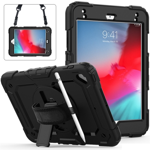 

Shockproof Colorful Silica Gel + PC Protective Case for iPad Mini 2019 / Mini 4, with Holder & Shoulder Strap & Hand Strap & Pen Slot(Black)