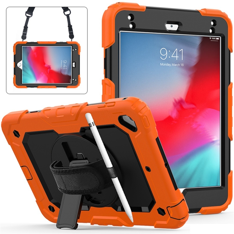 

Shockproof Colorful Silica Gel + PC Protective Case for iPad Mini 2019 / Mini 4, with Holder & Shoulder Strap & Hand Strap & Pen Slot (Orange)