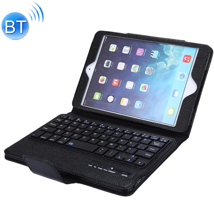 

SPM01 For iPad mini 5 / 4 / 3 / 2 / 1 Litchi Texture Detachable Plastic Bluetooth Keyboard Leather Cover with Stand Function (Black)