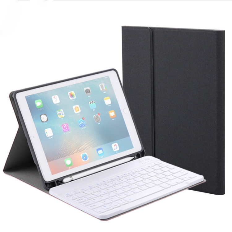 

RK508 For iPad Air 2 & Air 1 / Pro 9.7 inch & 2017 iPad & 2018 iPad Silk Texture Detachable Plastic Bluetooth Keyboard Leather Cover with Stand & Pen Slot Function(Black)
