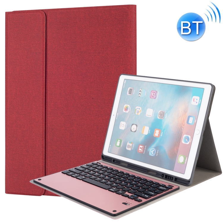 

HK129 For iPad Pro 12.9 inch (2017) / (2015) Silk Texture Detachable Aluminum Alloy Bluetooth Keyboard Leather Cover with Pen Slot & Stand Function(Red)