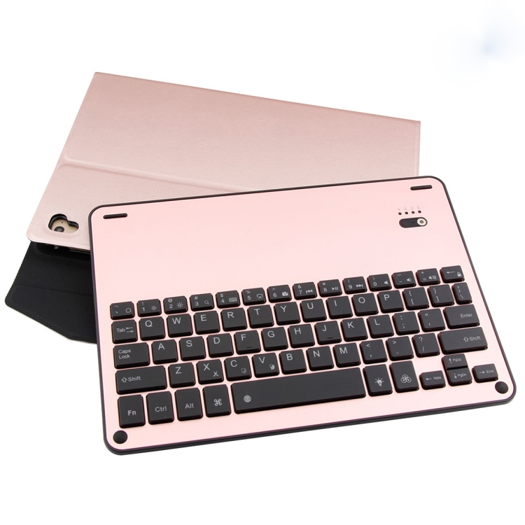 

1038D For iPad Air 2 & Air 1 / Pro 9.7 inch & 2017 iPad & 2018 iPad Backlight Version Lambskin Texture Detachable Aluminum Alloy Bluetooth Keyboard Leather Cover with Stand Function (Rose Gold)