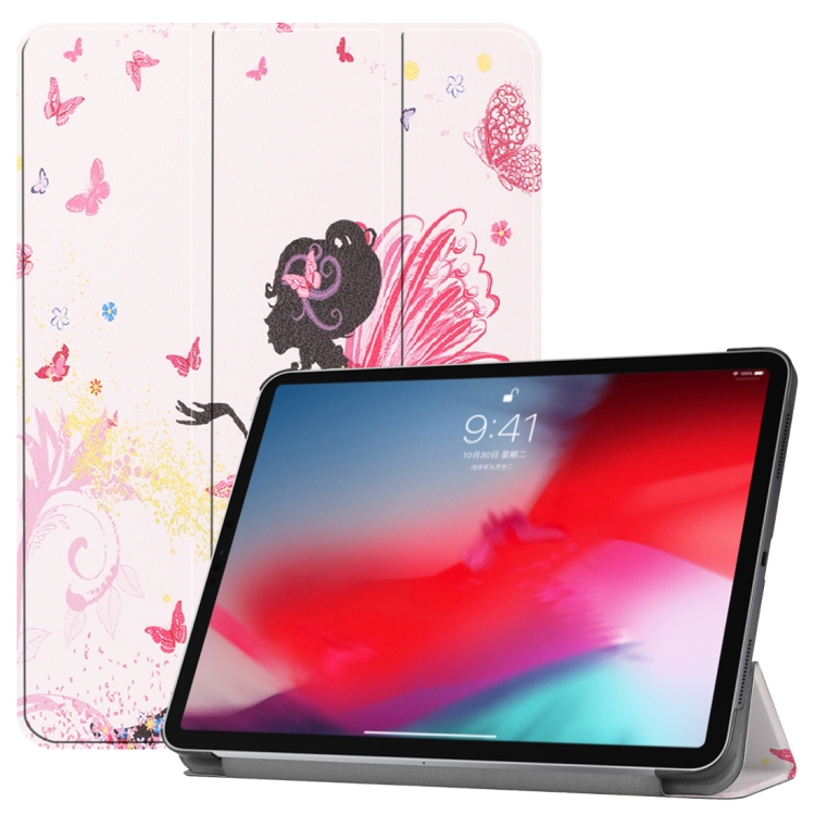 

Horizontal Flip Butterfly Fairy Girl Pattern Colored Painted Leather Case for iPad Pro 11 inch (2018), with Three-folding Holder & Wake-up / Sleep Function
