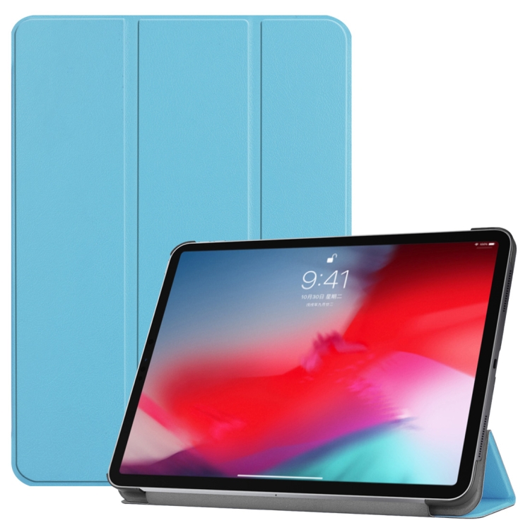 

Custer Texture Horizontal Flip PU Leather Case for iPad Pro 11 inch (2018), with Three-folding Holder & Sleep / Wake-up Function(Blue)
