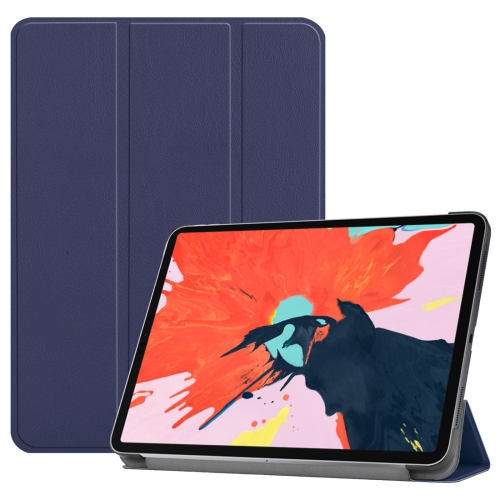 

Custer Texture Horizontal Flip PU Leather Case for iPad Pro 12.9 inch (2018), with Three-folding Holder & Sleep / Wake-up Function(Dark Blue)