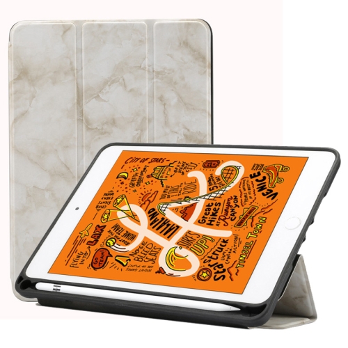 

Marble Texture Pattern Horizontal Flip Leather Case for iPad Mini 2019, with Three-folding Holder & Pen Slot & Sleep / Wake-up Function (White)