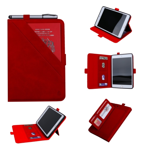 

Horizontal Flip Double Holder Leather Case for iPad Mini (2019), with Card Slots & Photo Frame & Pen Slot(Red)